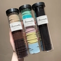 Three jars of colorful high-elastic braided hair ties in beige, brown, and pastel tones - Black + Coffee + Spring (300 Pcs/Can)