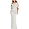 Elegant white satin fishtail evening gown with one-shoulder design and side bow detail - US size 14 (XL) / Top And Bottom / Off-White