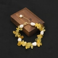 Natural citrine and pearl beaded bracelet with gold metal chain and heart pearl detail - Citrine Spaced White Pearl Bracelet