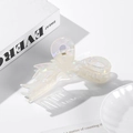 Elegant large pearlescent white acetate hair claw clip with glossy finish - White
