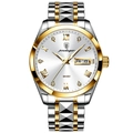 Poedagar men's luxury two-tone gold quartz watch with day-date display and silver dial - 985 Two-tone Gold White Dial
