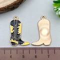Enamel alloy cowboy boot charms in black and yellow for DIY jewelry making - Black Cowboy Boot (21139)
