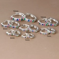 Pendientes de aro 18K plateados con circonitas de colores, tallas 5mm a 12mm - Tono Plateado con Brillantes de Colores