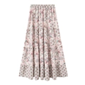 Detail of bohemian tiered skirt with red and blue floral patterns on ivory fabric - XS / Mixed Beige