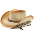 Cappello da cowboy pieghevole in paglia con trama sfumata e fascia di strass fini - M(56-58cm) / Sfumato Rosso Ruggine Beige