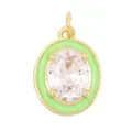 Oval gold plated pendant featuring clear faceted gemstone and light green enamel detail - Oval-Green