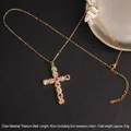 Titanium steel cross necklace with colorful zircons in a golden finish and 45cm chain - Cross No.23 Gold (A1010)