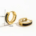 Gold-plated stainless steel hoop earrings with vertical square black zircon inlays - Gold Black Square Row Zirconia Style