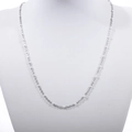 Silver stainless steel bead chain necklace with white enamel accents on model - 40+5cm / Steel + White Stone