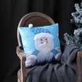 Housse de coussin de Noël avec motif Père Noël sur fauteuil en cuir et décor de pin - Père Noël Bleu avec Lumière (Sans Noyau d'Oreiller)