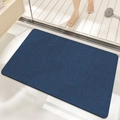 Dark blue rectangular diatom mud bath mat with non-slip linen texture and rounded corners - Grand's Words - Blue (patented Coating)