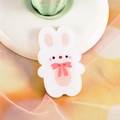 Cute white acrylic bunny badge with pink bow and long ears for bags and accessories - 08 Bowknot Bunny