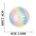Close-up of 6cm round floral embroidery patch with daisy and colorful wave patterns - Striped Daisy (X9HD-12-08)