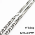 Silver steel Cuban chain necklace weighing 68g with 550x8mm specs and lobster clasp - 8mm*550mm(KN232879-ZZ)