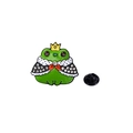 Cute green enamel frog prince brooch with sparkling rhinestones and black rubber clutch - Frog Prince