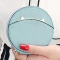 Mini light blue PU leather coin purse with golden cat ears and a chain strap - Light Blue
