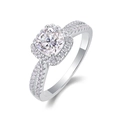S925 sterling silver cushion cut moissanite ring with halo and split shank design - R13052 Split Shank Style