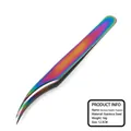 Rainbow titanium dolphin tweezers in stainless steel for professional eyelash extension - Rainbow Dolphin Tweezers / 1.5mm Thick / 12.5cm