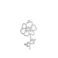 Silver stainless steel floral pendant featuring a five-petal flower with stems and leaves - Cosmos / Steel