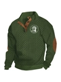 Groene heren kabeltrui met elleboogstukken van imitatieleer en logo op de borst - S / Tops / Legergroen (Vrijheidsdruk)