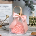 Frosted gift bag with pink ribbon bow and wooden handle for special events - Pink Ribbon + Raffia / Small 13.5*7*15CM