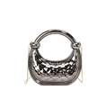 Quilted half-moon handbag in gunmetal finish with ring handle and gold chain strap - Lead Grey