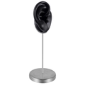 Detailed black silicone ear model on silver metal stand for jewelry earring display - Right Ear / Black