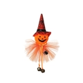 Halloween Kürbis-Hexe Hängedeko mit rotem Spinnennetz-Hut und Metallglocken - Kürbis