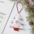 White felt Christmas tree ornament with red snowflake embroidery and rustic pine cone decor - White Pine Tree / 9.5x11cm / White