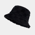 Detailansicht des karierten Musters auf dem schwarzen Plüsch-Fischerhut für den Winter - M (56-58cm) / Schwarz