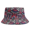 Flat lay of a floral ethnic pattern bucket hat with colorful geometric motifs on white background - Style 1-Ethnic Geometric Texture