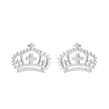Silver crown stud earrings with cross cutout design in a minimalist vintage style - Crown Cross / Steel