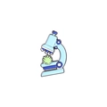 Blauer Emaille-Pin als Mikroskop mit Virus-Motiv auf Laborgeräte-Abzeichen - Mikroskop Form (xz4644)