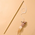 Interactive cat wand toy featuring a wooden stick, orange mouse pendant and feathers - Paper Rope Mouse Red