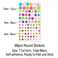 Colorful self-adhesive round rhinestone stickers in 6mm, 8mm, and 10mm sizes for DIY craft - 88 Pcs Round Stickers
