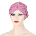 Pink milk silk turban hat for women featuring cross-braid design and silver pearl beads - Dusty Pink with Silver Beads