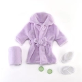 Newborn photography prop set with lavender plush bathrobe towel and tiny slippers - Robe+Towel+Slippers+Cucumber / Purple Jewelry Set