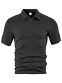 Close-up of the 3D geometric jacquard texture on this casual short sleeve polo shirt - Black