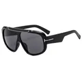 Occhiali da sole oversize stile pilota con montatura nera lenti grigie e dettagli in T - Montatura Nera Lenti Grigie