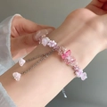 Bracelet fait main rose avec perles fleurs et papillons avec fermoir argenté au poignet - 7# Bracelet à Pampilles Papillon et Fleur