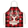 Red and black plaid Christmas apron with reindeer silhouette and Merry Christmas text - Style 7/Red Black Plaid Reindeer