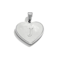 Polished stainless steel heart pendant with engraved letter J for DIY jewelry making - Letter J / Steel