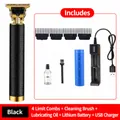 Professional retro hair clipper kit in black and gold with 4 guards and 18500 battery - Black Gold Knurled Pattern - Charging Dock - Metal Body