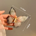 10cm vintage double-layer mesh butterfly hair clip with pearls for elegant styling - Grey Green