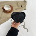 Chic heart-shaped glitter crossbody bag for women with silver metal chain strap - Black