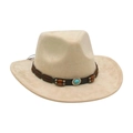 Cappello da cowboy beige in pelle scamosciata con pietra turchese e perle - Taglia unica / Beige