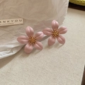 Pink cherry blossom flower earrings with golden center and silver needles detail - Pink Gradient Petal Gold Cluster Stamen (48# Pink)