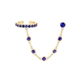 Golden chain double-hole earring with navy blue gemstones and ear cuff connector - 24-Gold Blue Zirconia Ear Cuff Chain(Single)