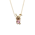 Collar dorado con colgante de conejo con diamantes y una piedra rosa redonda - Cadena de Bolas de 50+5CM / Conejo de Circonita Rosa Dorado
