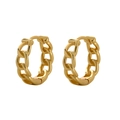 Elegant gold plated Cuban chain link hoop earrings with a sleek minimalist polished finish - Polished Cuban Link / Gold (Style B)